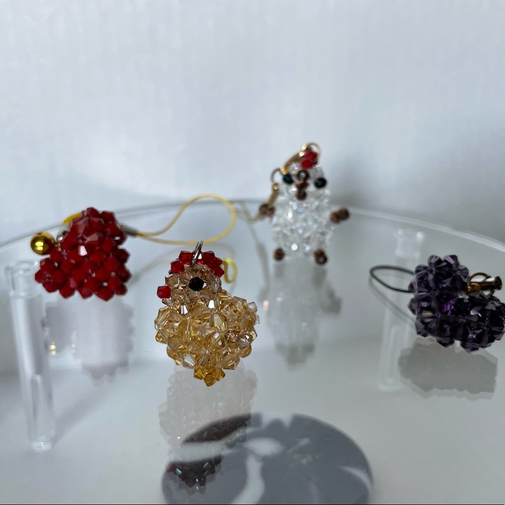 Handmade heart keychain red bicone with yellow bell